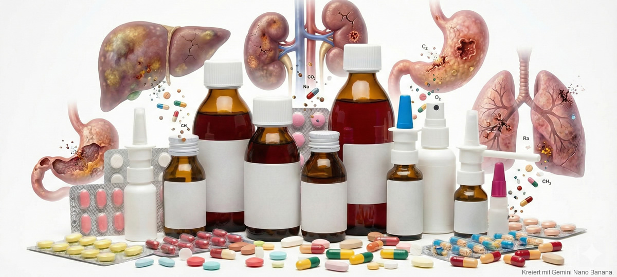 Das Bild zeigt verschiedene Medikamente, die Organe schädigen.